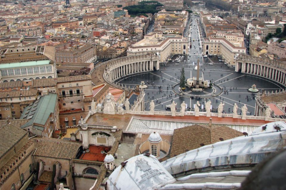 A view of St. Peter's Square, Vatican City and Rome from the top of Michelangelo's dome in St. Peter's Basilica. (Wikimedia Commons/Sandexx/CC BY-SA 3.0)
