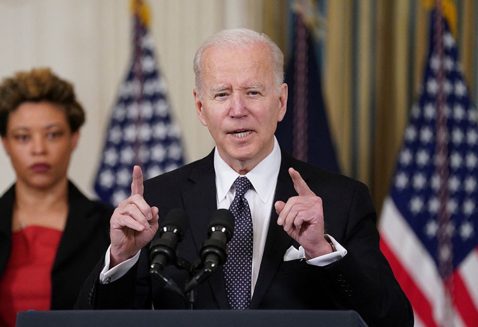 President Joe Biden announces his budget proposal for fiscal year 2023 at the White House March 28 in Washington. (CNS/Reuters/Kevin Lamarque)