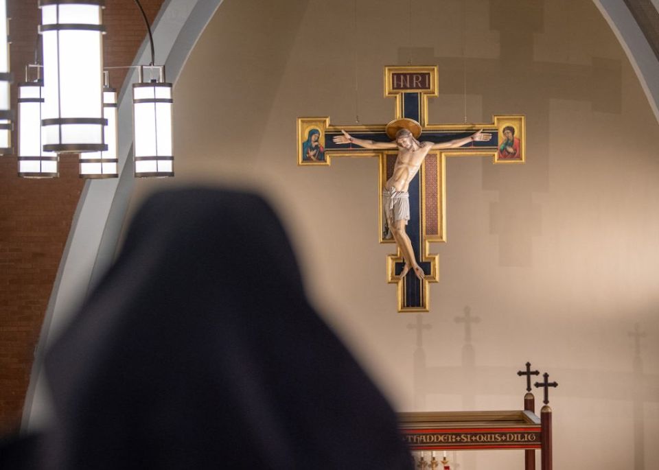 A crucifix is seen at Ss. Simon and Jude Cathedral in Pheonix May 10. Now retired Bishop Thomas J. Olmsted led a prayer vigil at the cathedral to end capital punishment. (CNS/Courtesy of Diocese of Phoenix)
